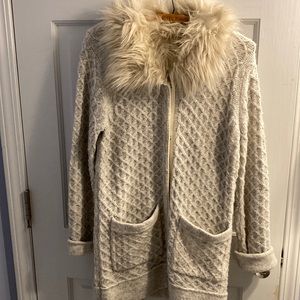 Coldwater Creek Faux Fur Trimmed Cardigan